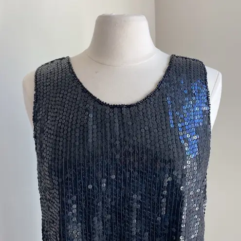 VINTAGE Shimmer Black Sequin Tank Womens Sz Medium Glam Cocktail Party