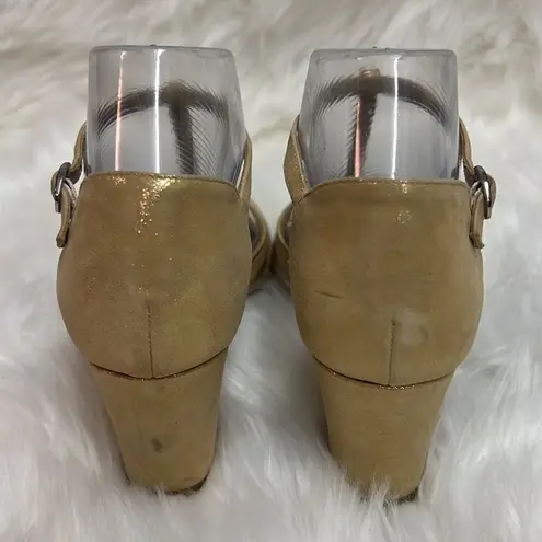 Milk & Honey Gold T Strap Leather Heels Size 7.5 A10