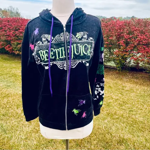 Black Beetlejuice Hoodie with Colorful Graphics (XS)