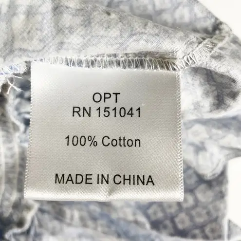 O.P.T Alana Cotton Poplin Smocked Bodice Ruffle Sleeve Blouse Shirt Top Blue XS