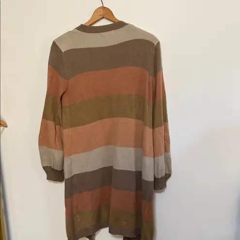 See and Be Seen Striped Multicolor Colorblock Cardigan Sweater Duster Orange Size M