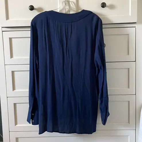 ANGL Women’s Blue Tunic Top with Long Sleeves and V Neck - Size Small