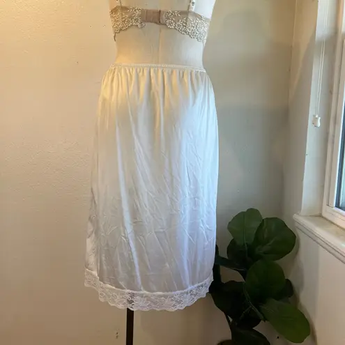 Vintage 90s USA White Semi Sheer Lace Trim Knee Length Slip Skirt Size XL
