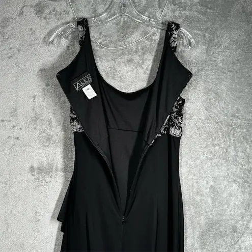 Alex Evenings Dress Womens 12 Black Silver Floral Gown Formal Party Wedding