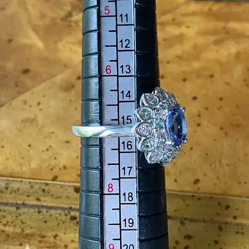 Natural Tanzanite Tsavorite Garnet Sterling Silver Ring Size 7 Green