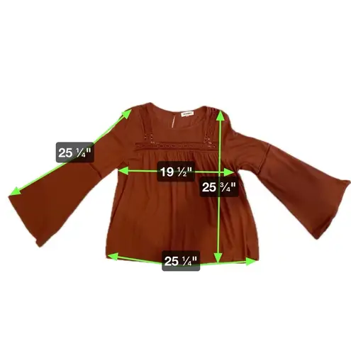 ee:some  Boho Long Bell Sleeve Blouse Burnt Orange Brown Size Medium