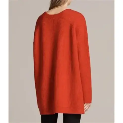 All Saints Clea V-neck Long Sleeve Oversized Jumper Sweater Red Small