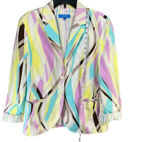 Escada Sport Blazer Jacket Women 12 Multicolor Abstract Pockets Maximalist Retro Pink