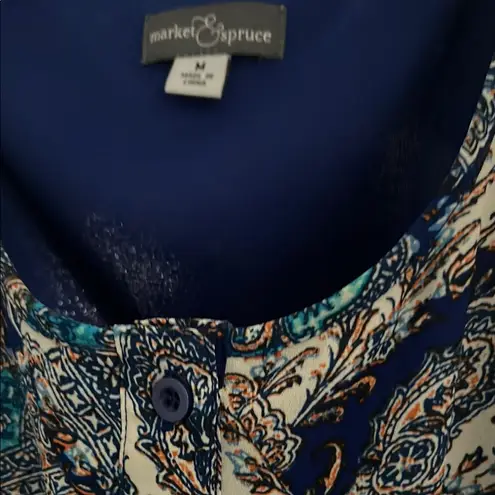 Market & Spruce Green and Brown A-line Midi Dress