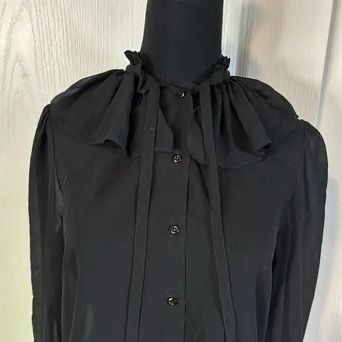 VTG BLACK SHEER BUTTON UP RUFFLE COLLAR VICTORIAN BLOUSE