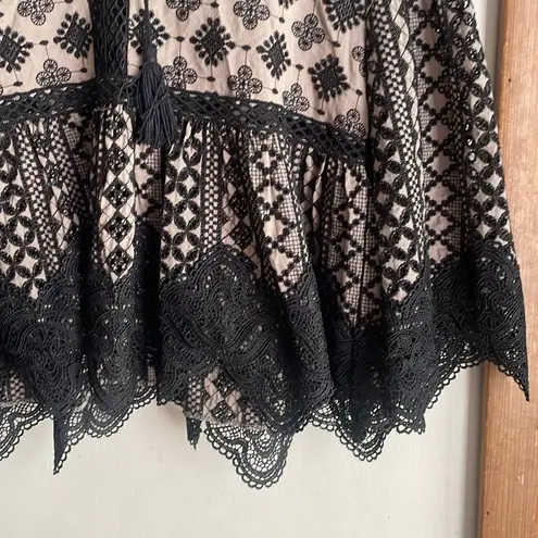 Kobi Halperin Cassandra Eyelet Embroidered Peasant Blouse Black Size M