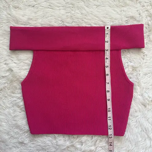 Babaton Aritzia Top Sculpt Knit Off-Shoulder Ribbed Cropped Pink Sz M