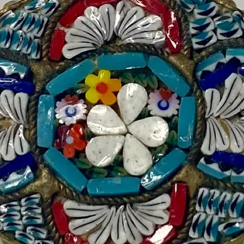 Antique 1920s Italian Micro Mosaic Floral Brooch β Oval, 1.25β Red