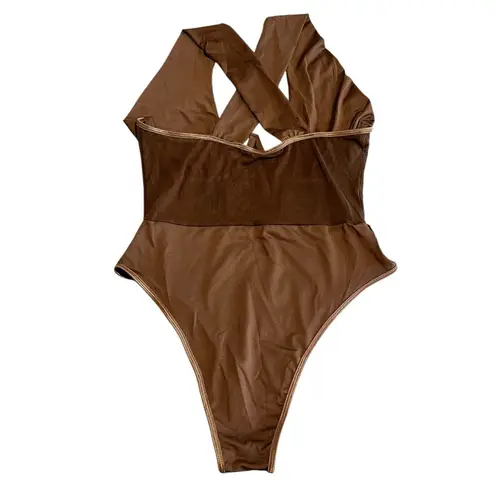 G Bella Bodysuit Size Medium Brown Mesh Waist Shapewear Corset Snap Crotch NWT
