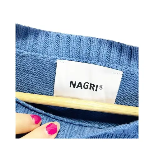 NAGRI Oversized Sweater Blue Pullover Distressed Torn Stitched Destroyed L Size L