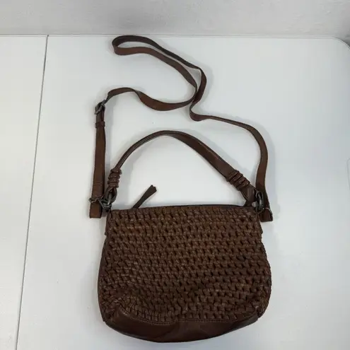 Crossbody Bag Brown Woven Leather Boho Slouchy Removable Adjustable Strap