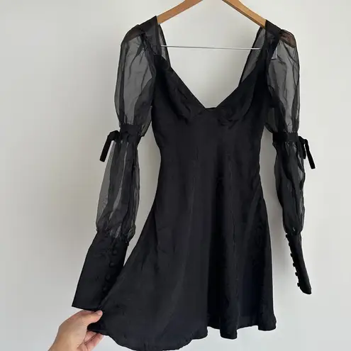 For Love And Lemons Dress XS Black Whimsygoth Organza Puff Sleeve Vampire Chic
