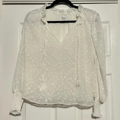 MISA Los Angeles Siena Clip Dot Top in Pearl White Womens XS