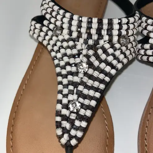 Torgeis Vega Beaded Thong Sandals w Ankle Strap Black Leather India Women’s 7