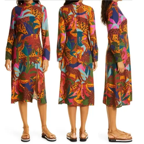 Farm Rio Leopards Jungle Long Sleeve Dress Small NWOT