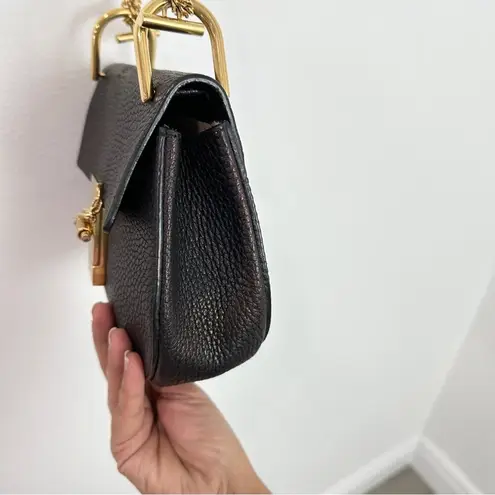 Chloé Chloe Drew Mini Black Leather Saddle Bag Gold Hardware