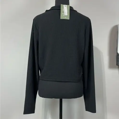 Divided New H&M  Long Sleeve Ribbed Collared Cropped Top Sz XL Black