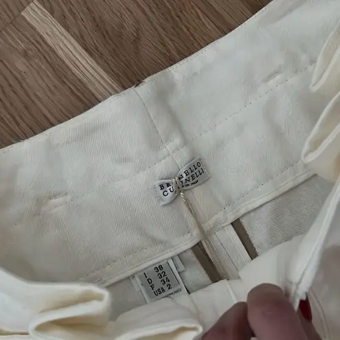 Brunello Cucinelli NWT white high waisted linen blend paper bag pants