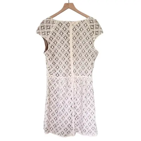 Garnet Hill Women’s Battenberg Lace Overlay Mini Dress White Cream Brown Size 16