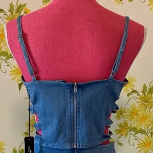 denim Cut Out Sides bustier Top Size M Blue Size M