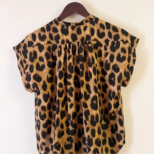 Muche Muchette Brown Leopard Print Blouse NEW One Size Short Sleeves Tan