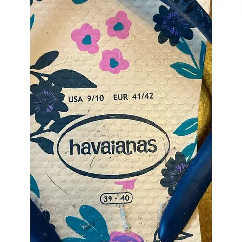 Havaianas  Women's Slim Floral Flip Flops Blue/Pink Size 9/10 Casual Sandals