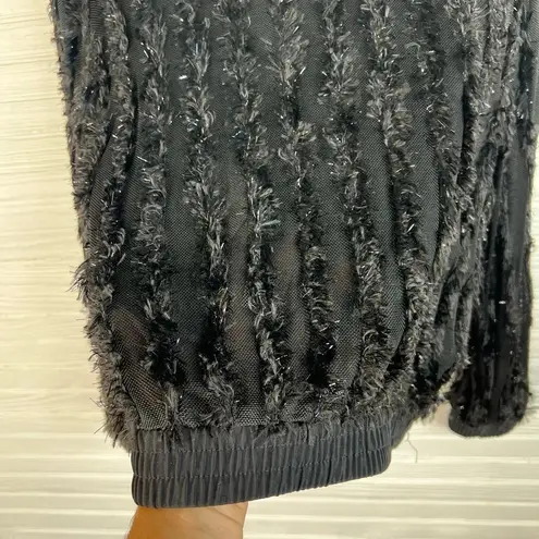 Vintage RIO Black Feather Fringe Jacket Rhinestone Buttons Semi Sheer Size M Size M