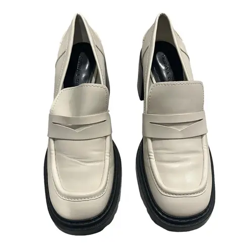 Charles and Keith Chunky Penny Loafer Pumps - Ivory/Off White