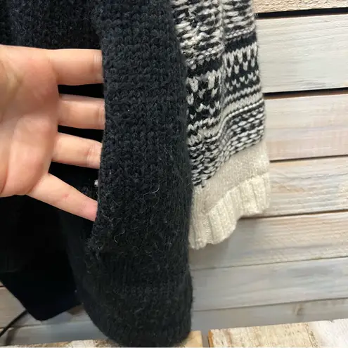 NYDJ Fair Isle Knit Shawl Collar Cardigan Sweater Nordic Boho Black White Small
