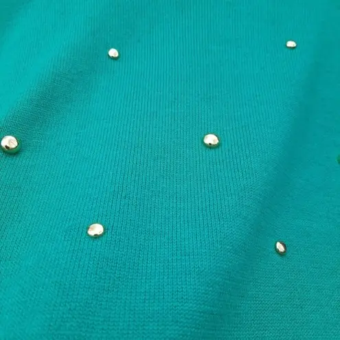 Vintage Casual Corner Studded Sweater Green Gold Tunic Removable Shoulder Pads L Size L