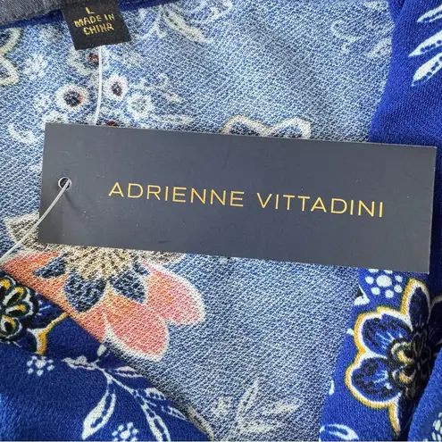 Adrienne Vittadini Blue Retro Floral Sleeveless Blouse Metal Logo Hardware