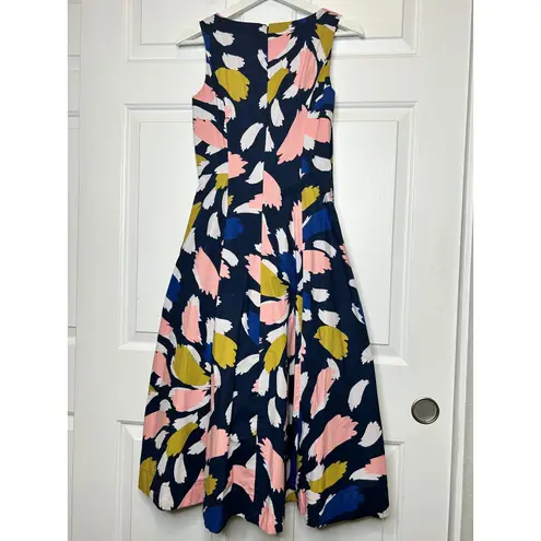 Boden Elena Sleeveless Fit Flare Cotton Blend Dress US 2R Blue Size 2