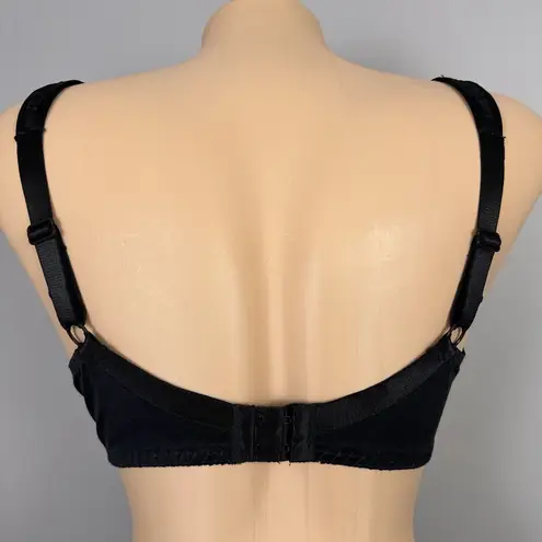 Delicates Vintage Bra 36C Black Lace Unlined Underwire Stretch Satin Sexy Retro