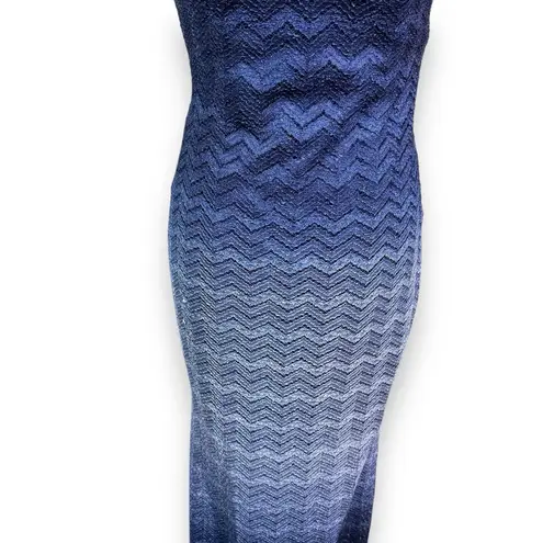 Betsy and Adam Blue Ombré Maxi Lace Strapless Dress