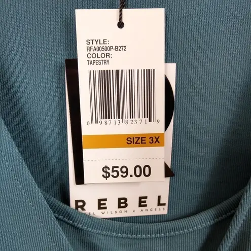 Rebel plus size sleeveless mock wrap shirt Blue