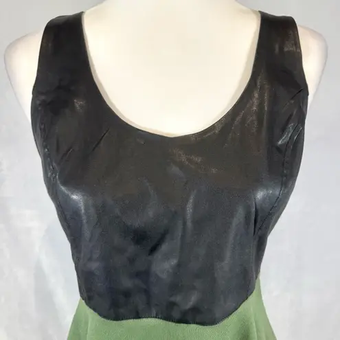 Double Zero  black leather army green chiffon combo peplum top size medium - Image 2