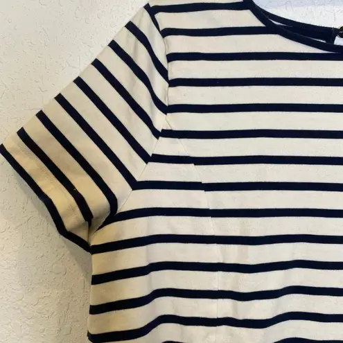 LRL Navy Blue & Cream Striped Short Sleeve Peplum Hem Top Sz 1X Cotton