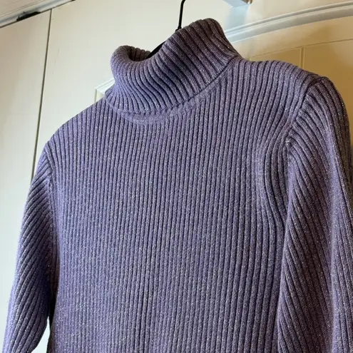 Tribeca Studio Sweater Purple Sparkle Ribbed Turtleneck Warm Winter Size L # Size L
