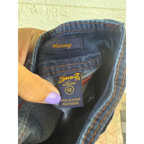 Seven 7 Luxe Skinny Jeans Dark Wash Embellished Pockets Women's Size 14 Blue