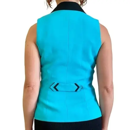 Alberto Makali Vintage New York Turquoise Striped Zipper Sleeveless Blouse Vest