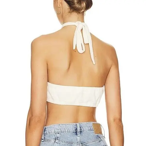 We Wore What New We Wore What Tie Halter Bra Top Ribbed Knit Crop Top Ivory Size Small (NWT)