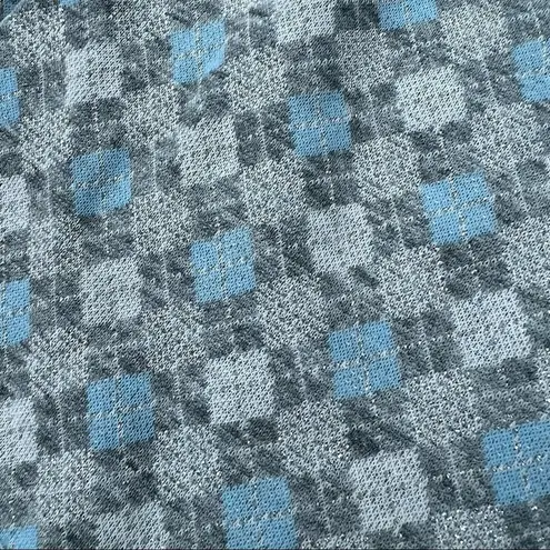 Vintage 60s metallic gray silver and blue argyle print pencil skirt Size M