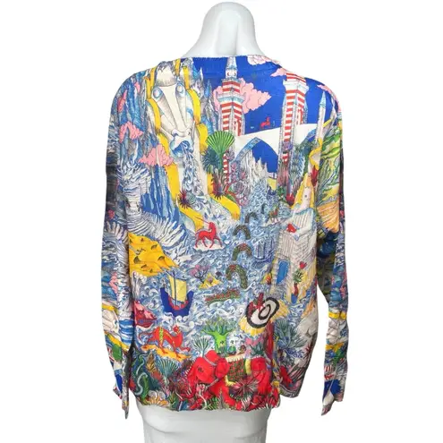 Women's Multicolor Long Sleeve Artsy Graphic Print Shirt Blouse Top Size 2XL