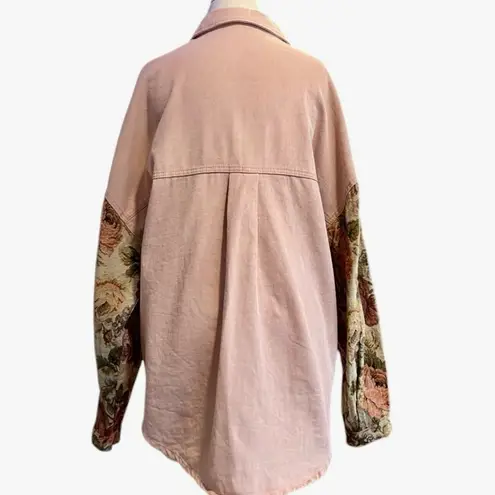 POL Blush Floral Contrast Jacquard Long Sleeve Button Down Shacket Size Small