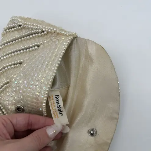 Bonsoir Vintage Beaded Clutch Bag Evening Bag Satin Glam